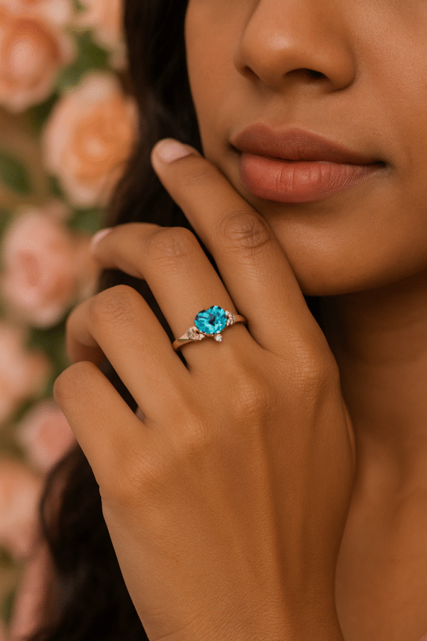 Luxury Hallmarked Silver Love Ring with Royal Blue Diamond - Image 4