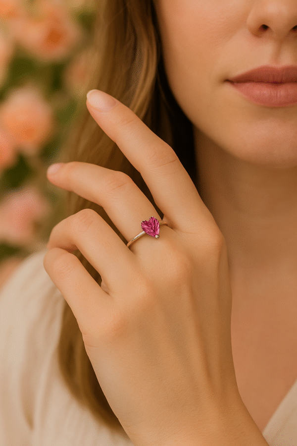 Charming Pink Heart Silver Ring for Her - Image 3